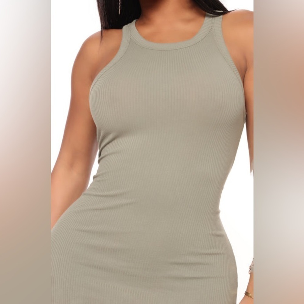 NWT Fashion Nova Olive Green Mila Sleeveless Ribbed MIDI Dress Women’s Large - Picture 3 of 10